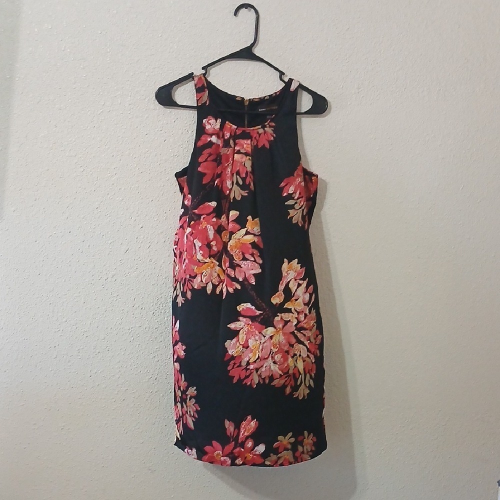 Dana Buchman Black and Pink Floral Mini Dress